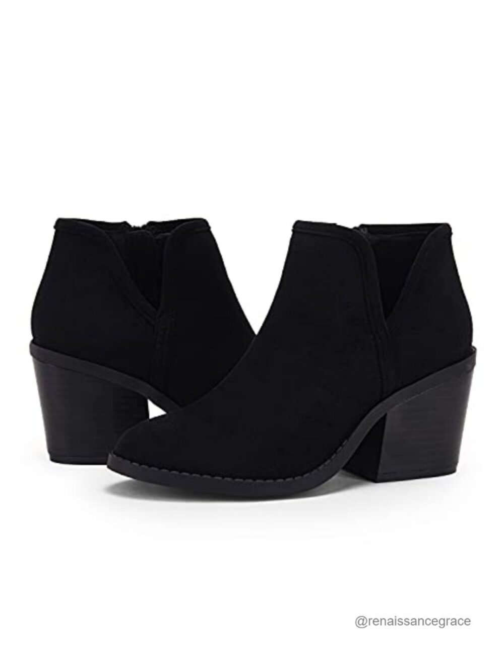 Womens Ankle Boots Chunky Heel Side Zipper Faux Suede Booties